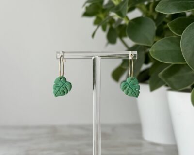 Cercei rotunzi handmade monsteria.ro Mini Green Monstera
