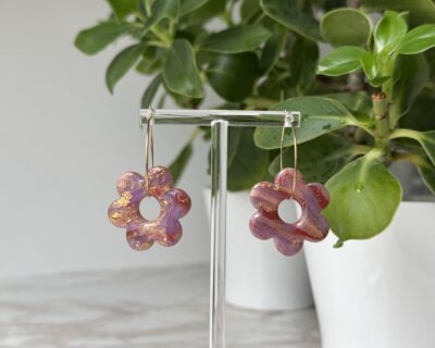 Cercei rotunzi, Crimson Marble Florals Monsteria